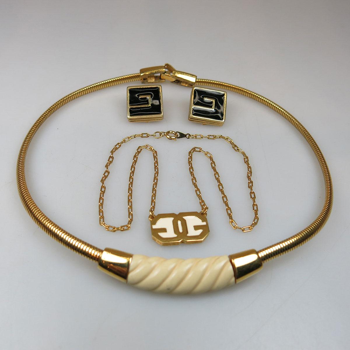 Two Givenchy Gold Tone Metal Choker Necklaces