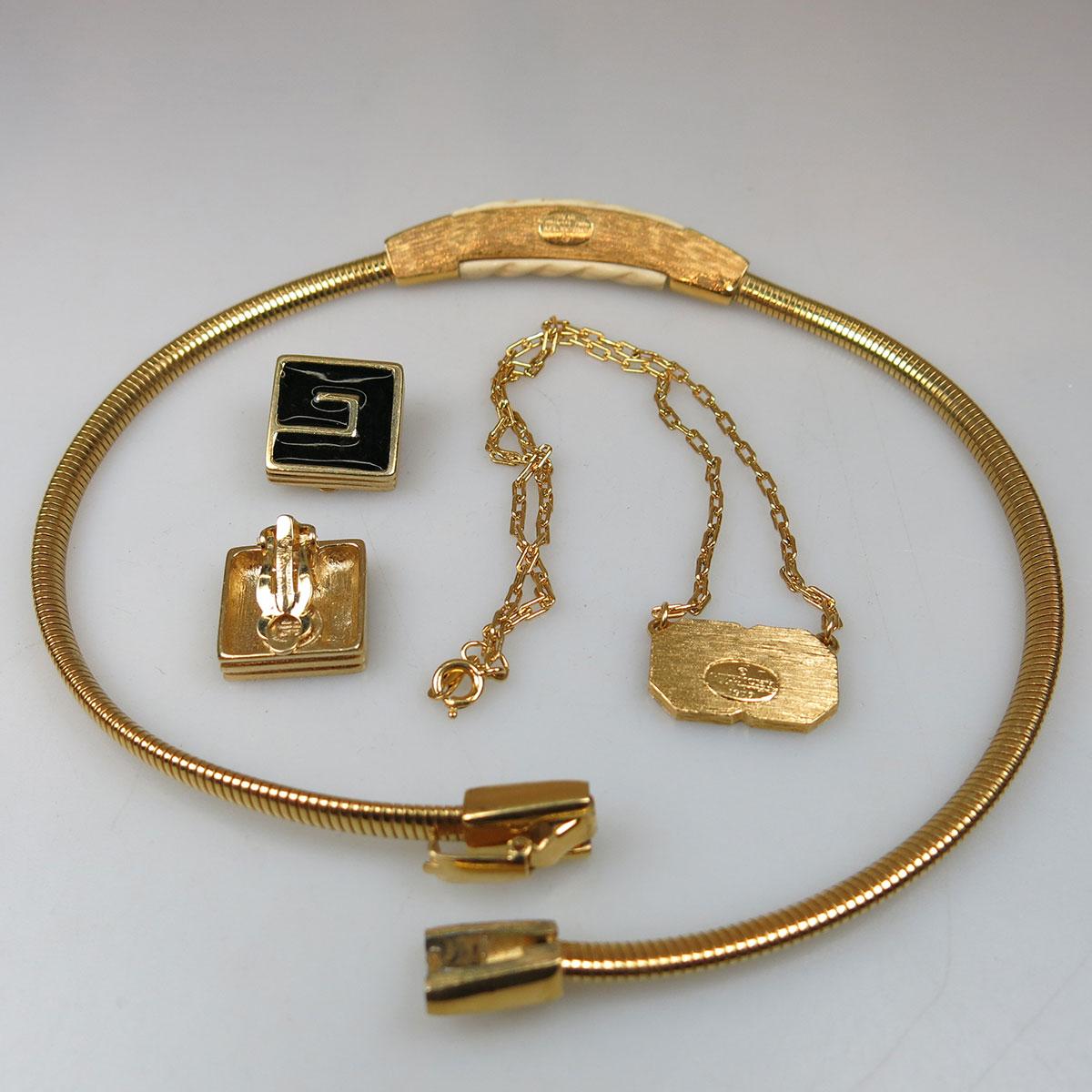 Two Givenchy Gold Tone Metal Choker Necklaces