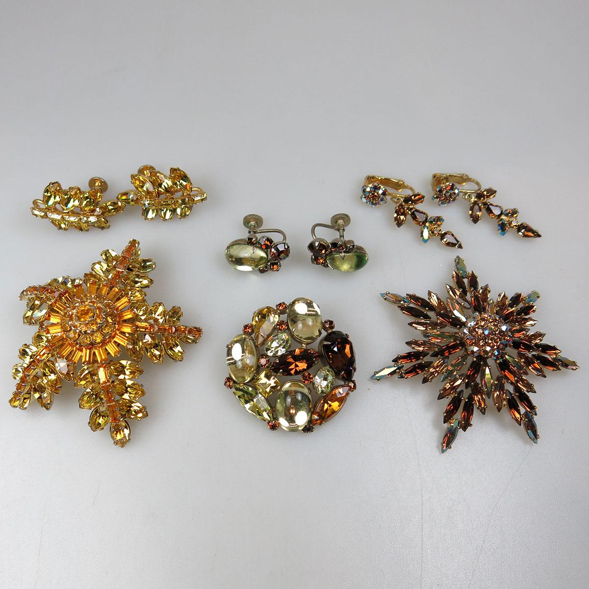 One Triad And 2 Sherman Gold Tone Metal Brooches 