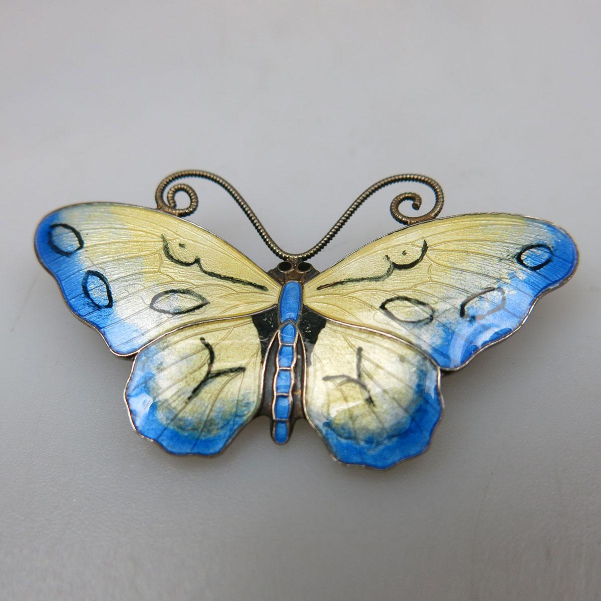 Norwegian Sterling Silver And Enamel Butterfly Brooch
