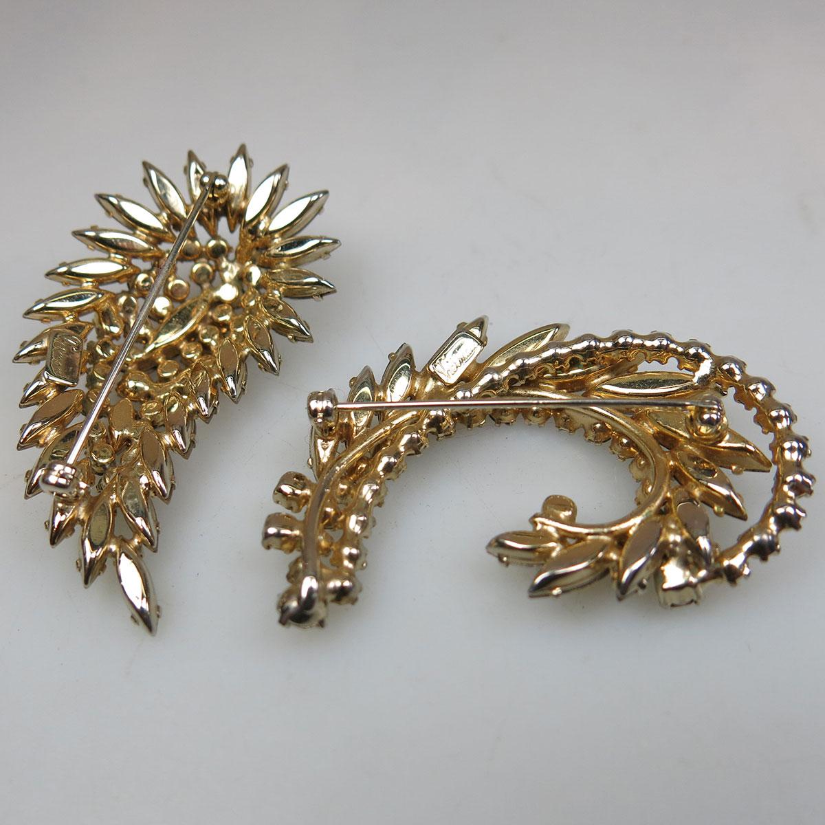 Two Sherman Gold Tone Metal Brooches