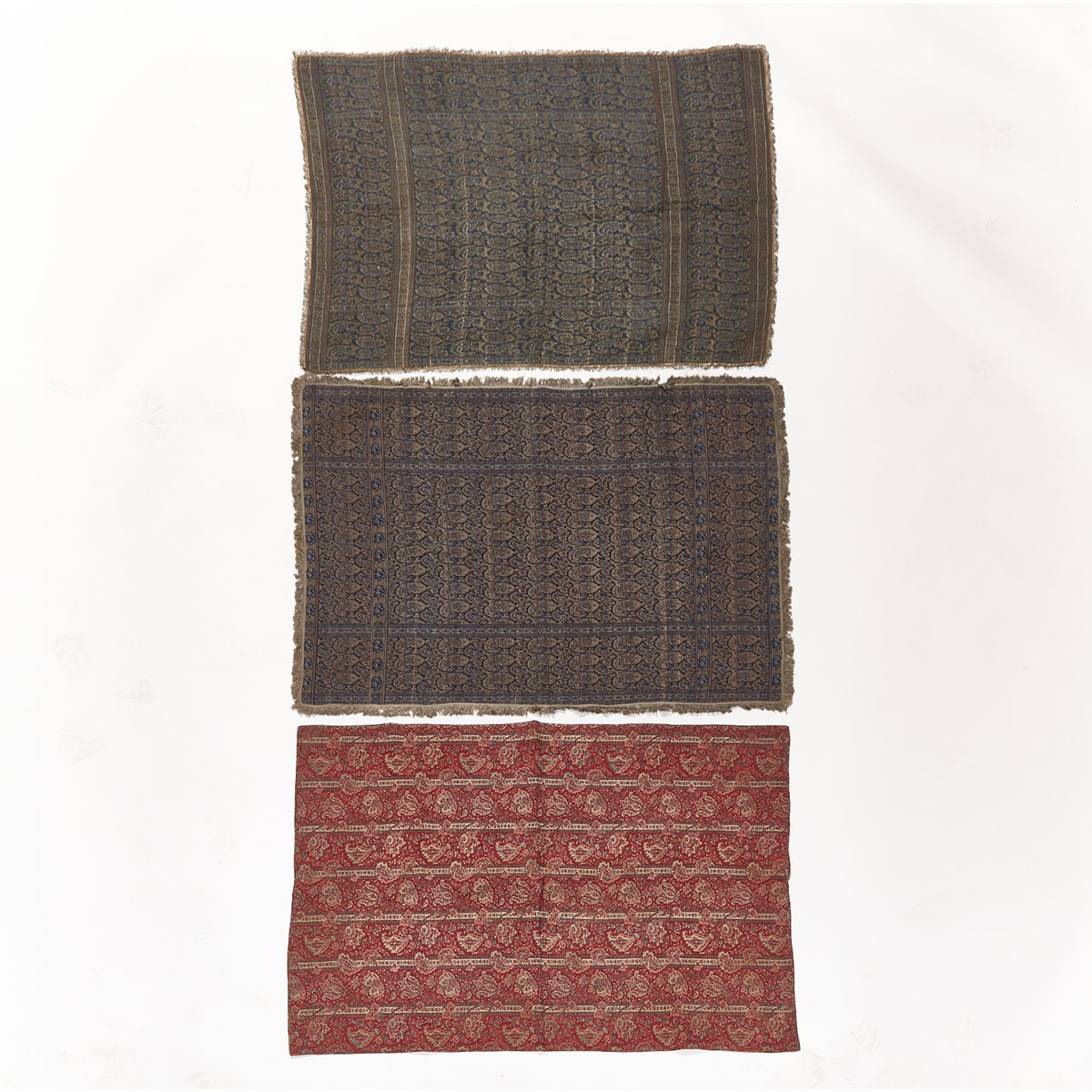 Two Persian Cruelwork Cotton Throws together with a Persian Printed Throw, early 20th century
