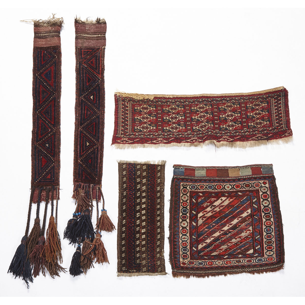 Five Various Pilewoven Turkoman, Baluch and Shasavan Textiles, early to mid. 20th century