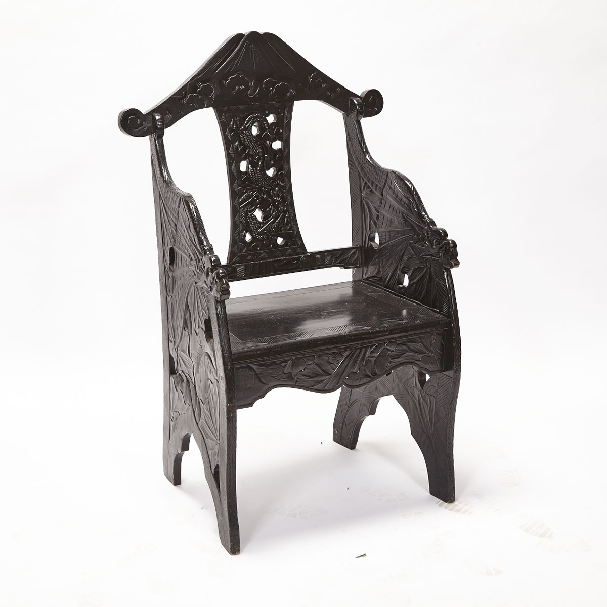 Export Black Lacquer Armchair, Mid 20th Century