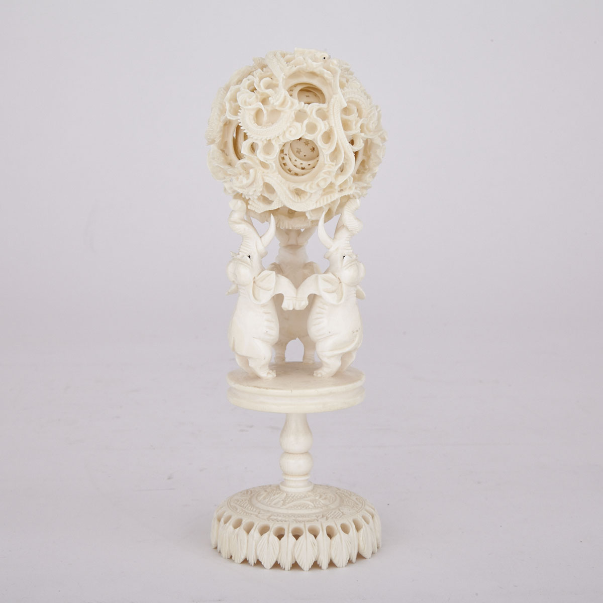 Ivory Carved Puzzle-Ball and Stand