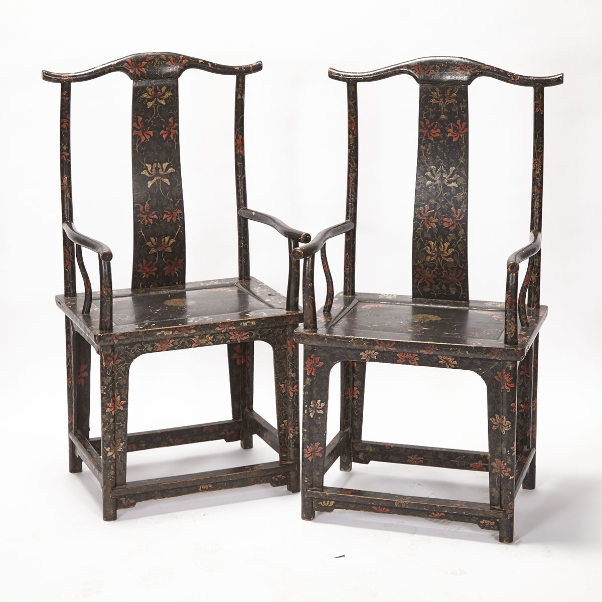 Pair of Lacquered ‘Official’s Hat’ Chairs, Mid-20th Century