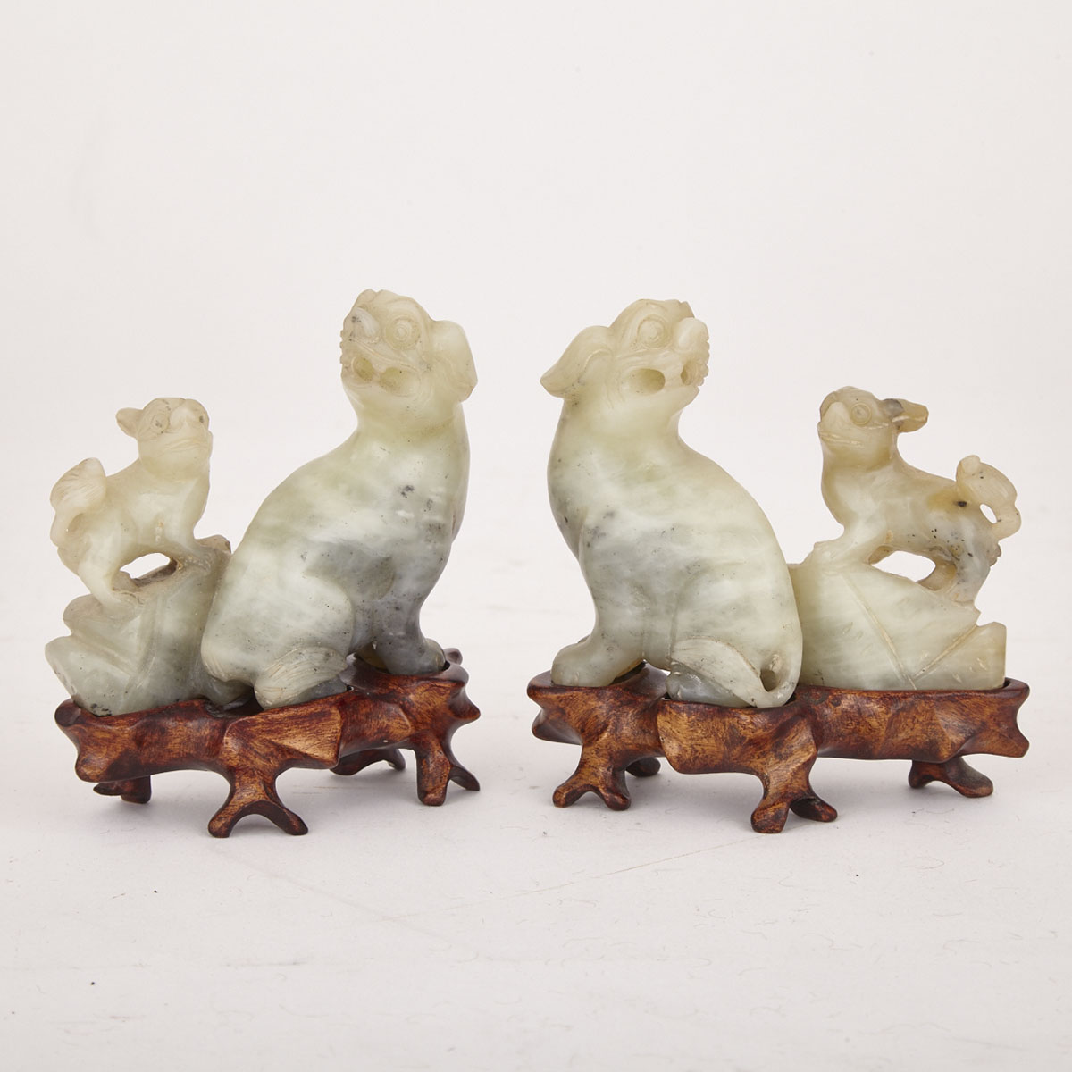 Pair of Pale Celadon Jade Fu-Dogs, Republican Period