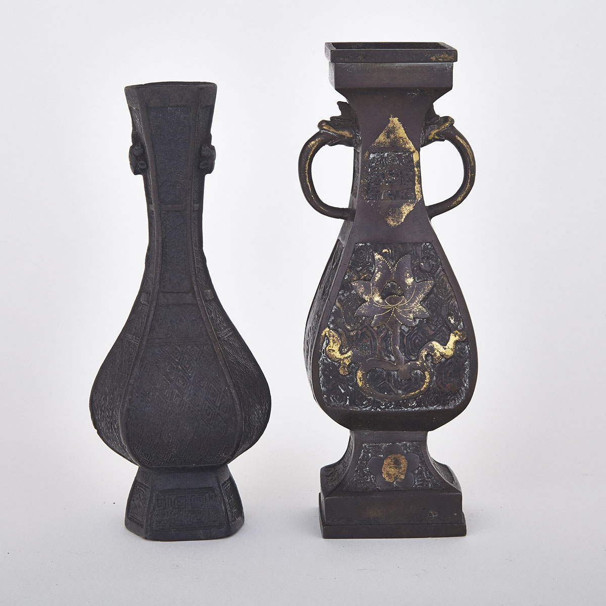 Two Bronze Bottle Vases, 17th Century