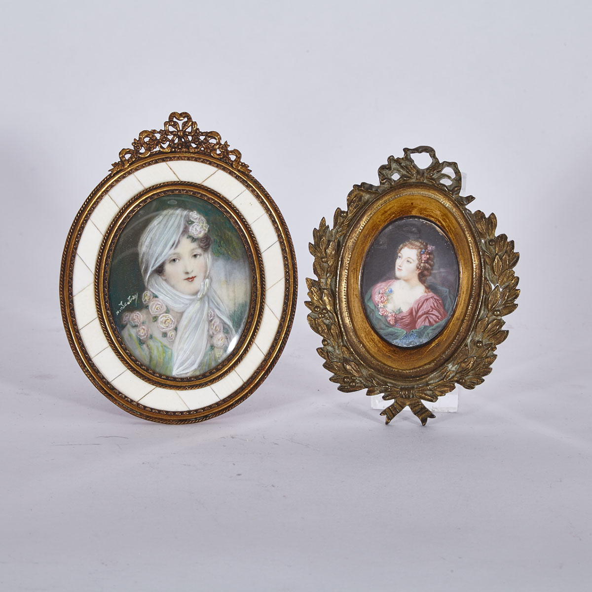 Two French School Portrait Miniatures on Ivory, 19th century
