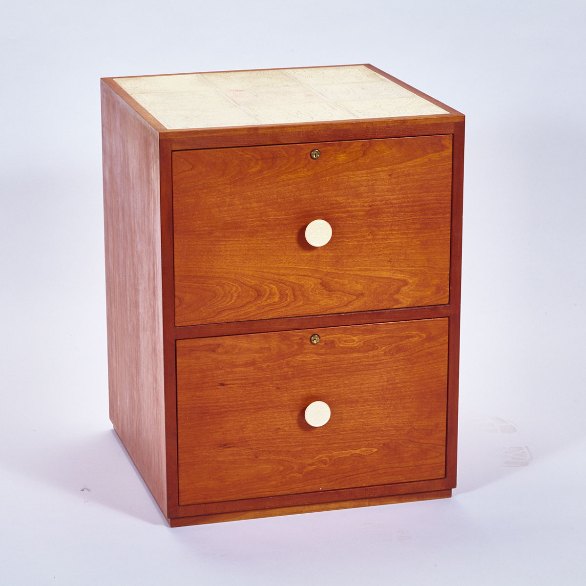 Brooklin Pottery Tile Topped Two-Drawer Filing Cabinet, Theo, Susan and Ben Harlander, 1960s