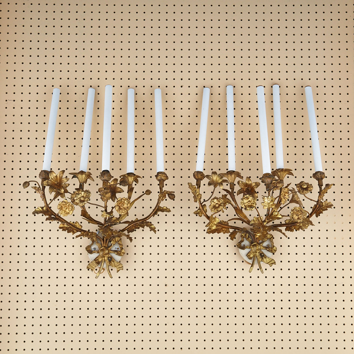 Pair of Gilt Metal Bouquet Form Wall Sconces, 19th/early 20th century