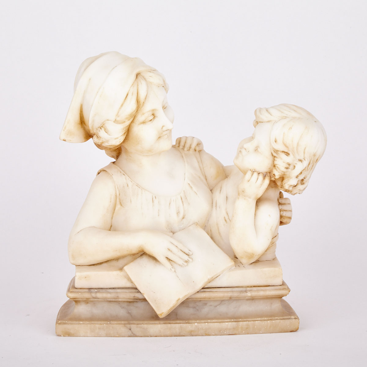 Italian Alabaster Group, ‘The Lesson’, A. Cipriani, early-mid 20th century