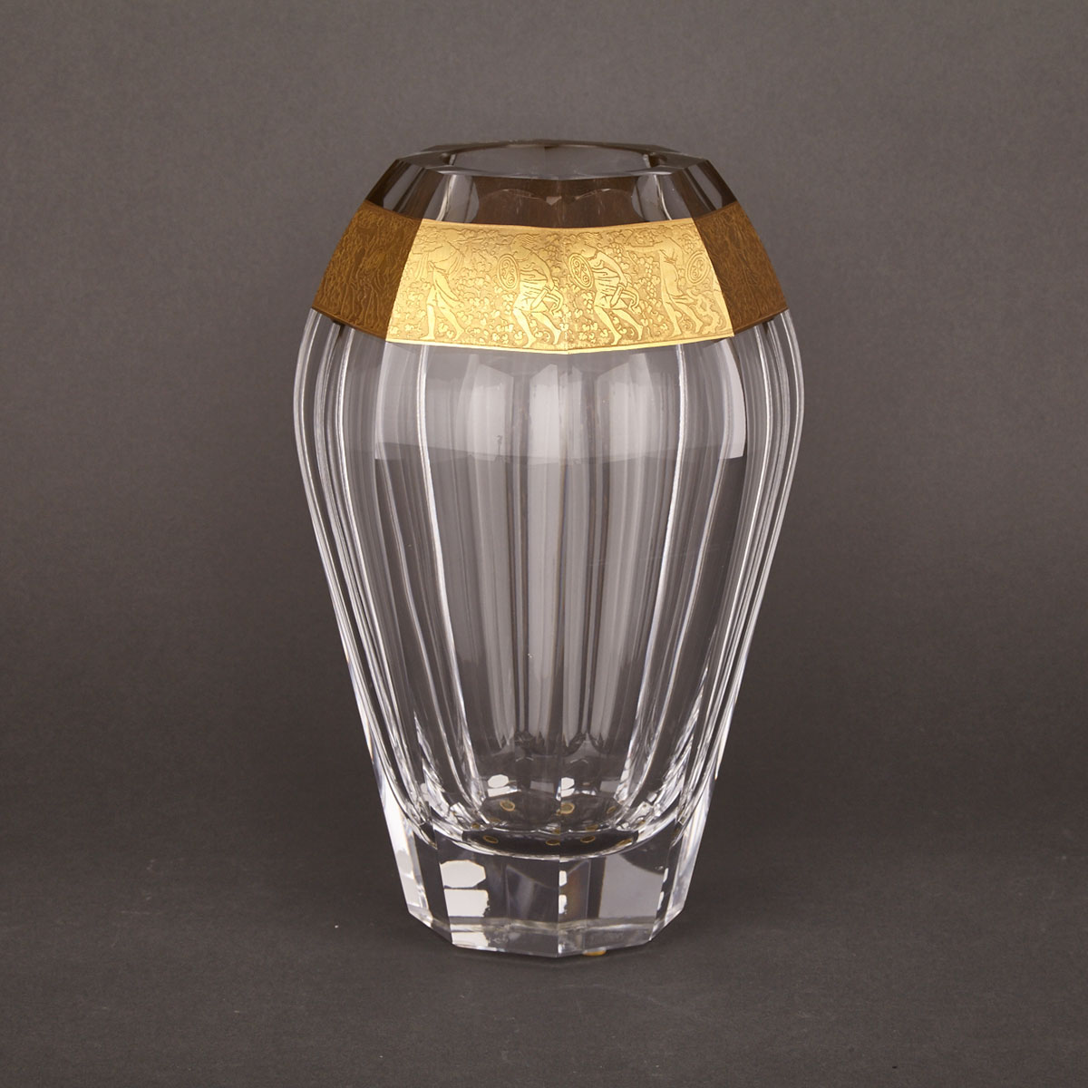 Moser Etched and Gilt Decorated Glass Vase, 20th century