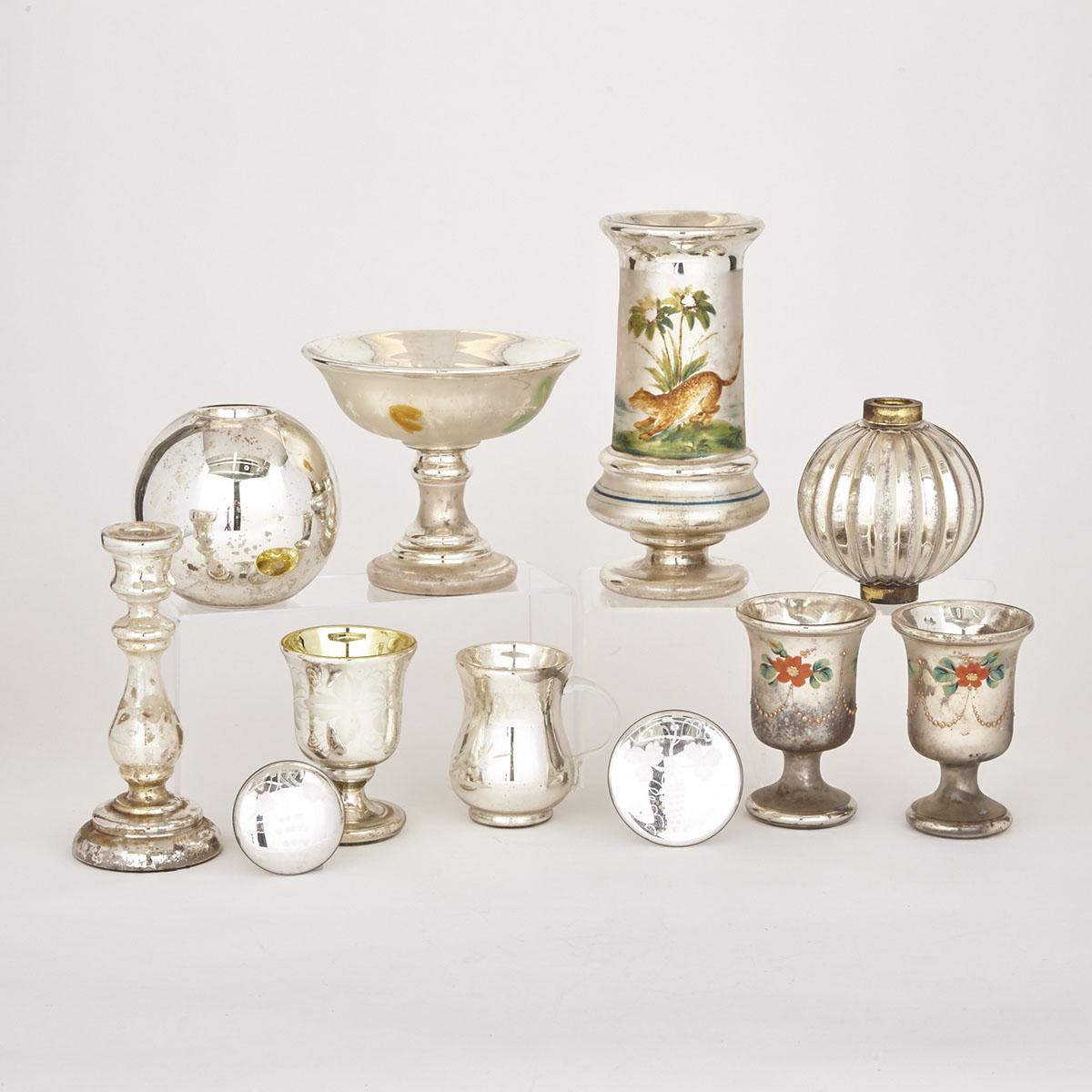 Eleven Pieces Victorian Mercury Glass, 19th century