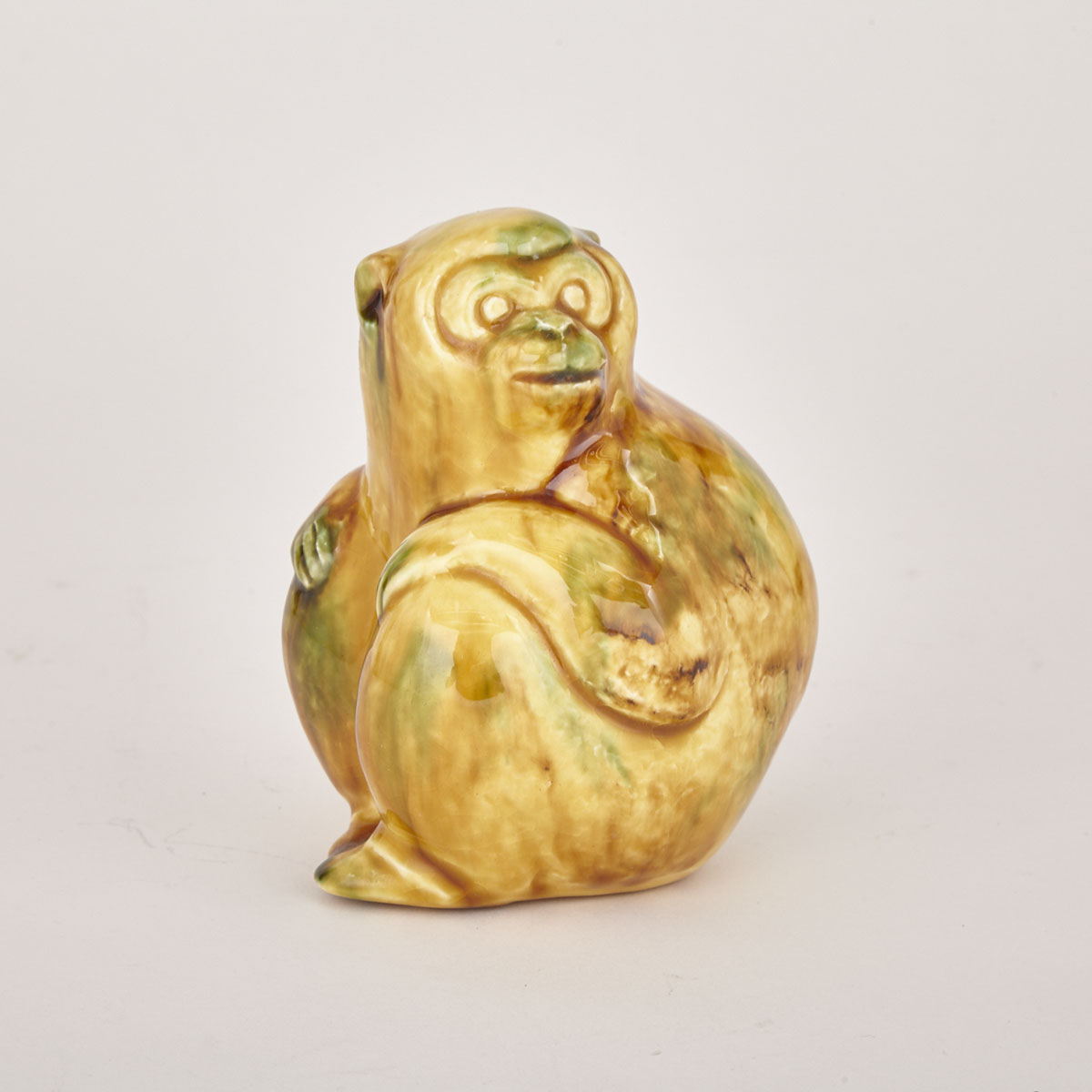 Japanese Spinach and Egg Glazed Pottery Monkey, mid 20th century