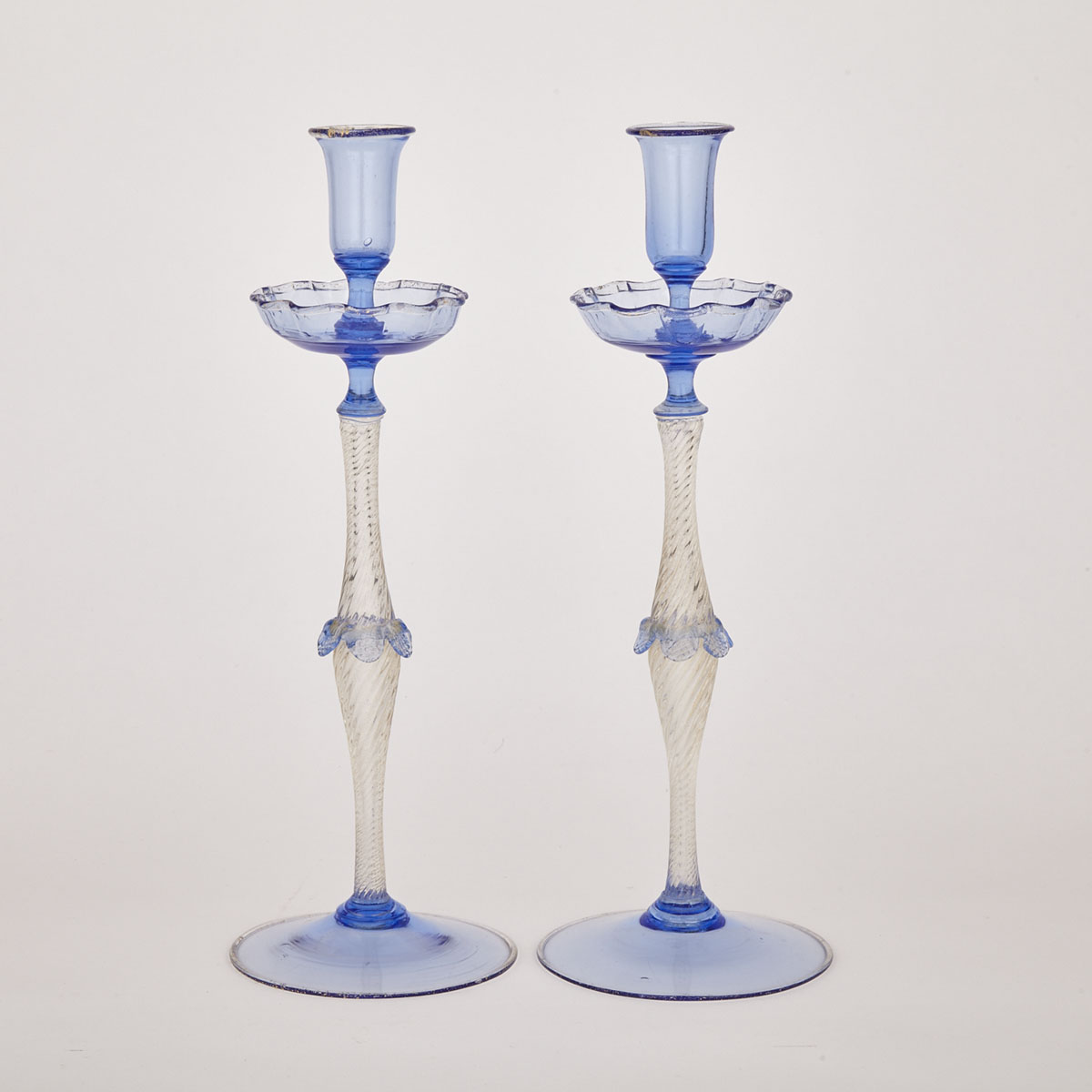 Pair of Tall Murano Glass Candlesticks, early-mid 20th century