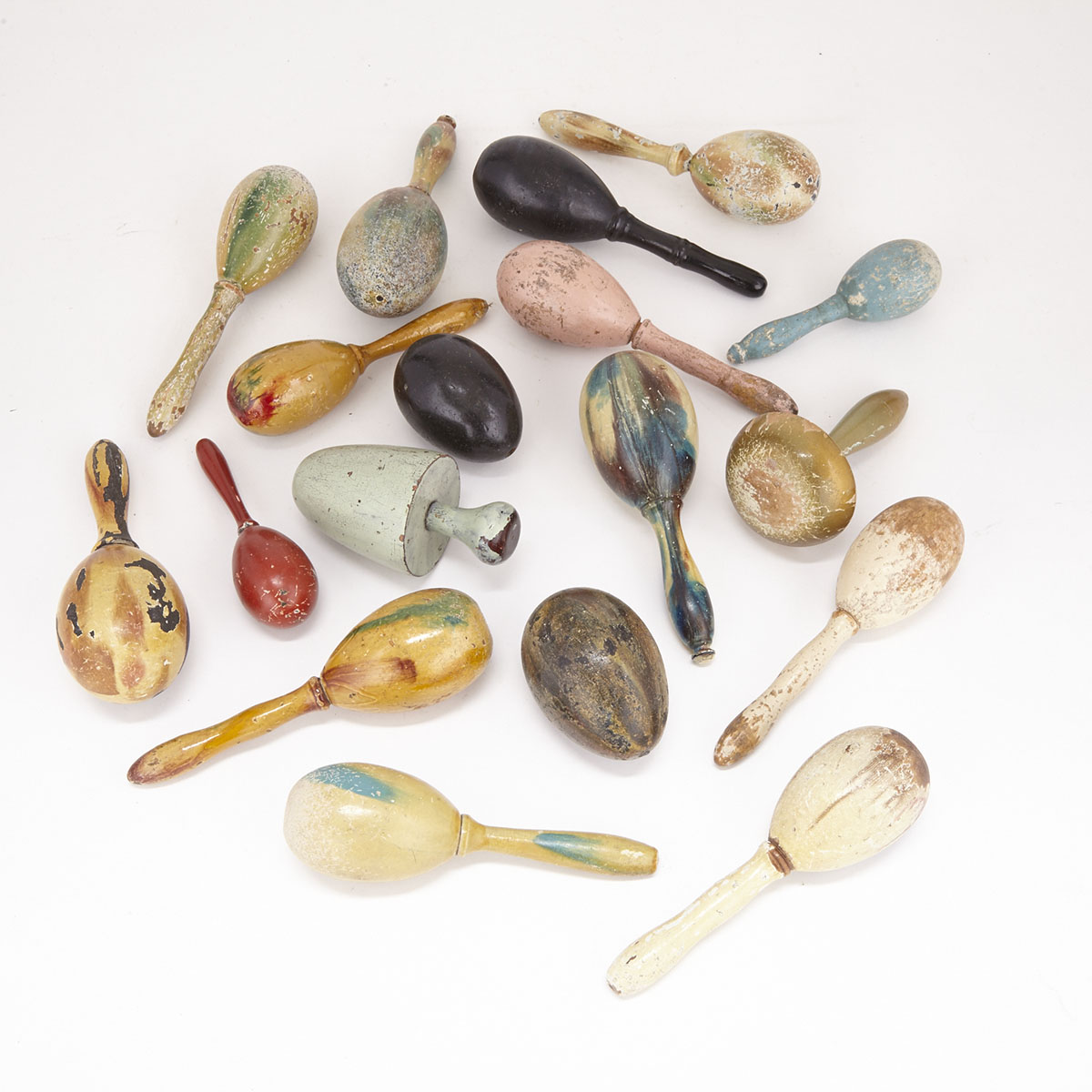Collection of 18 Turned and Painted Wood Darning Eggs, 19th/early 20th century