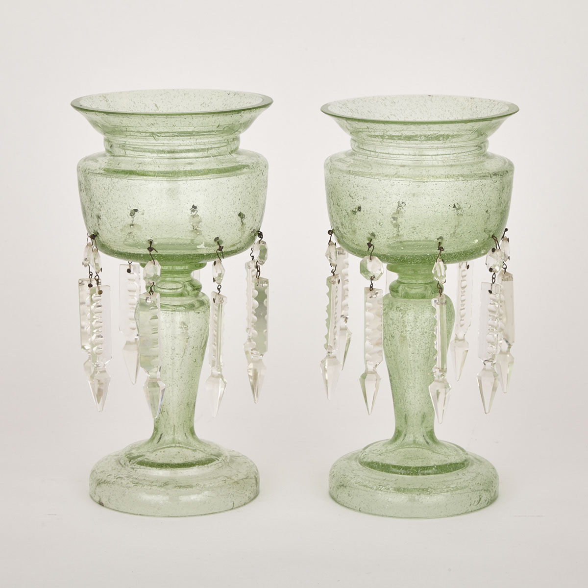 Pair of Victorian Free Blown Bubble Glass Lustres, late 19th century