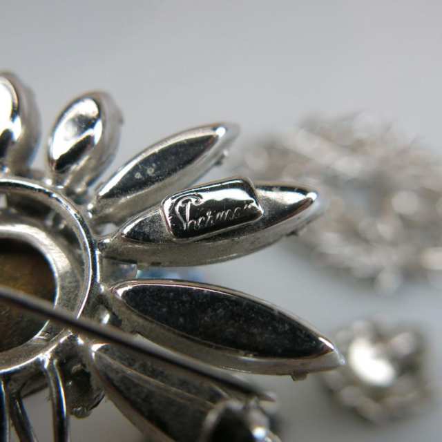 Two Sherman Silver Tone Metal Brooch And Earring Suites 