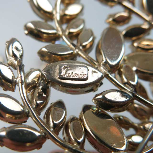 Sherman Gold Tone Metal Brooch And Earrings