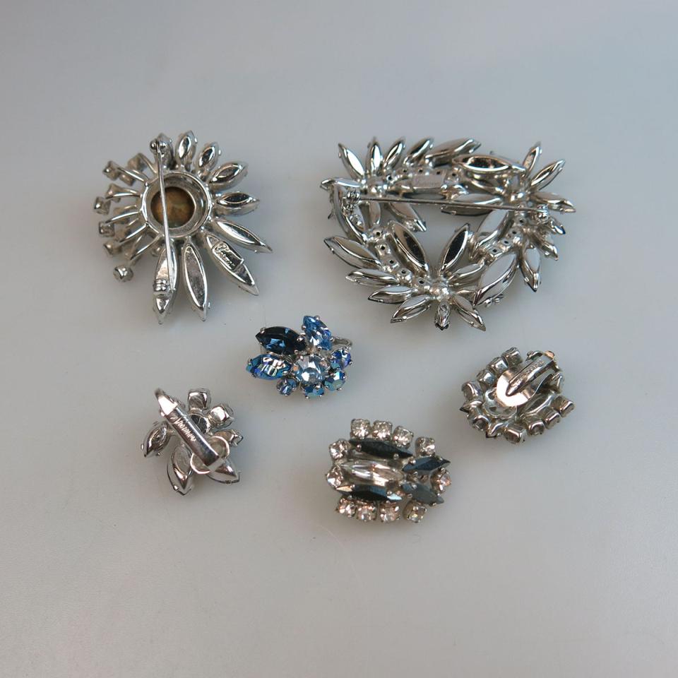 Two Sherman Silver Tone Metal Brooch And Earring Suites 