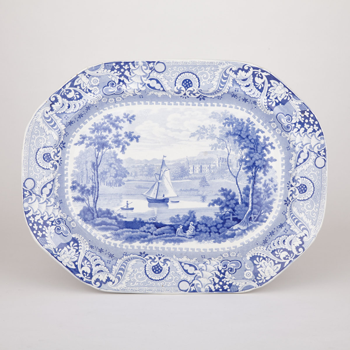 Elkin, Knight & Co. Blue-Printed ‘Irish Scenery’ Oval Platter, c.1825