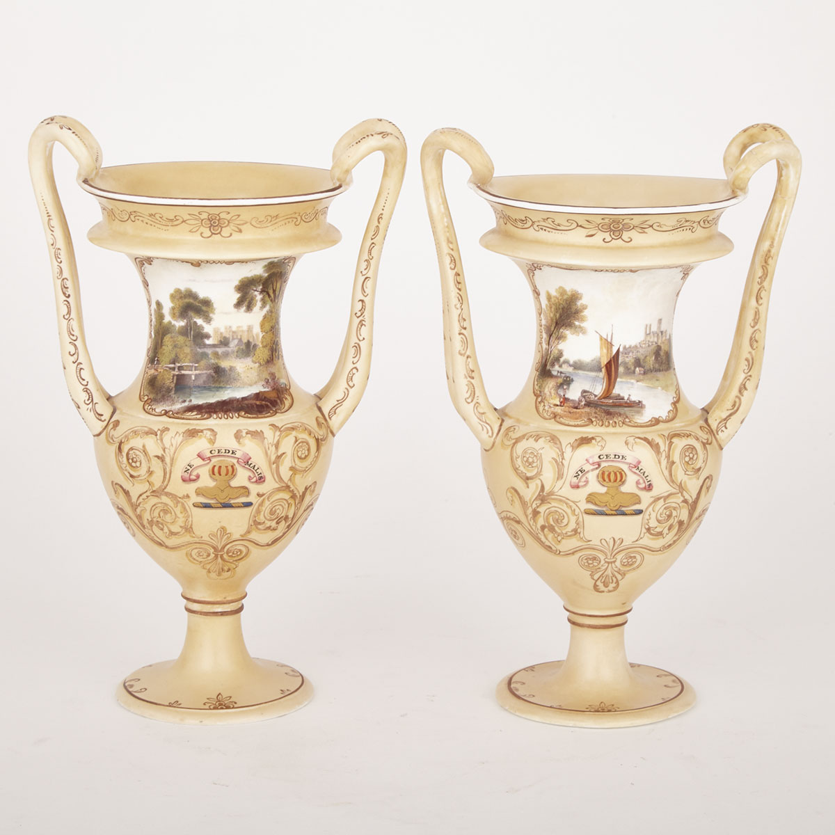 Pair of Spode Armorial Two-Handled Vases, c.1830