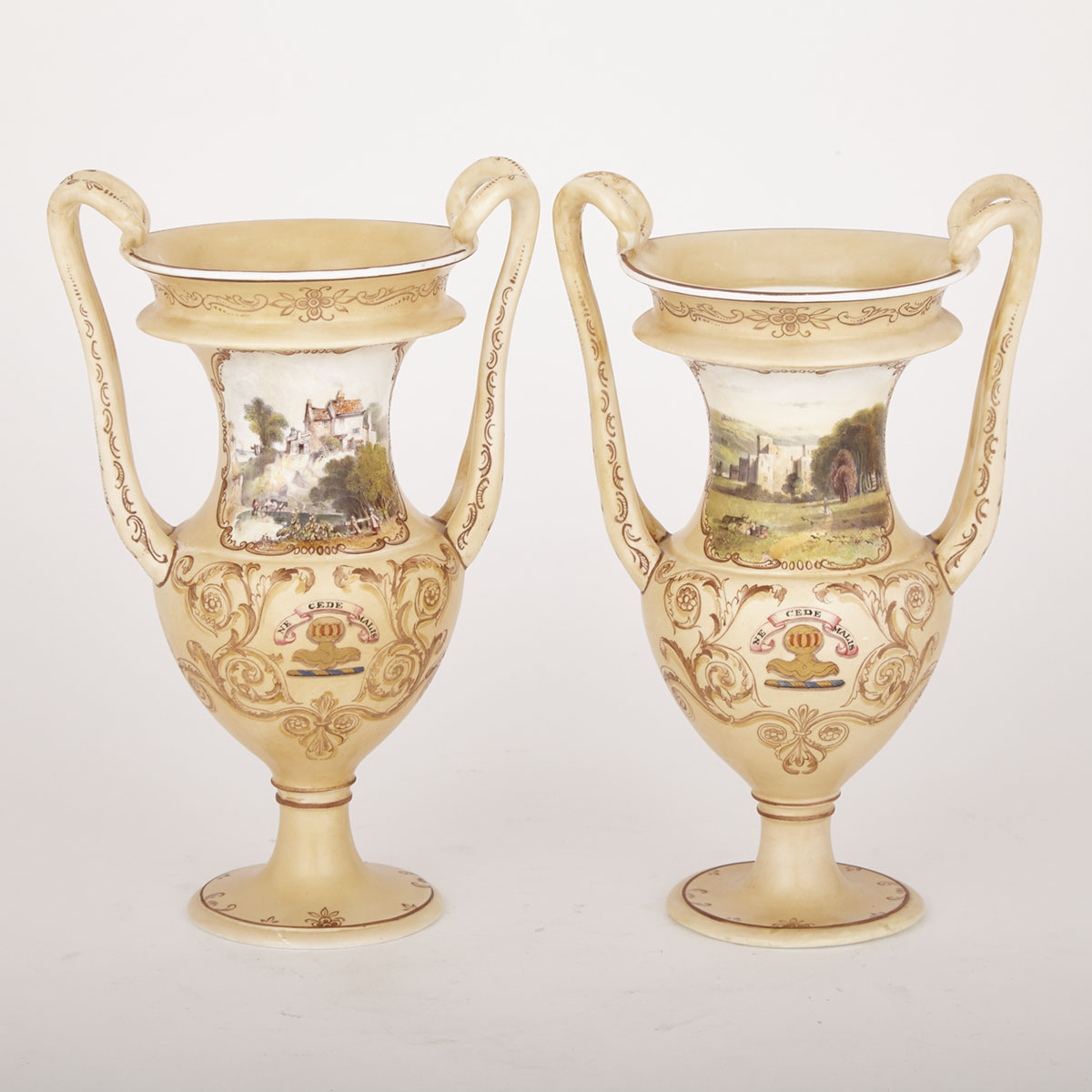 Pair of Spode Armorial Two-Handled Vases, c.1830