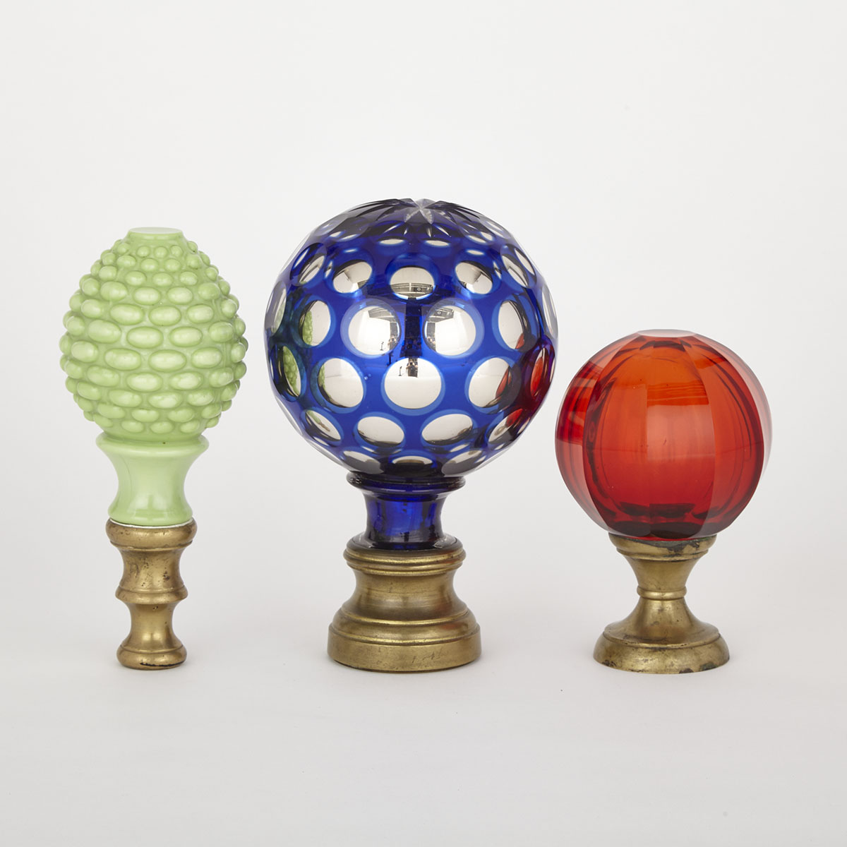 Three French Coloured Glass Newel Post FInials, mid 19th century