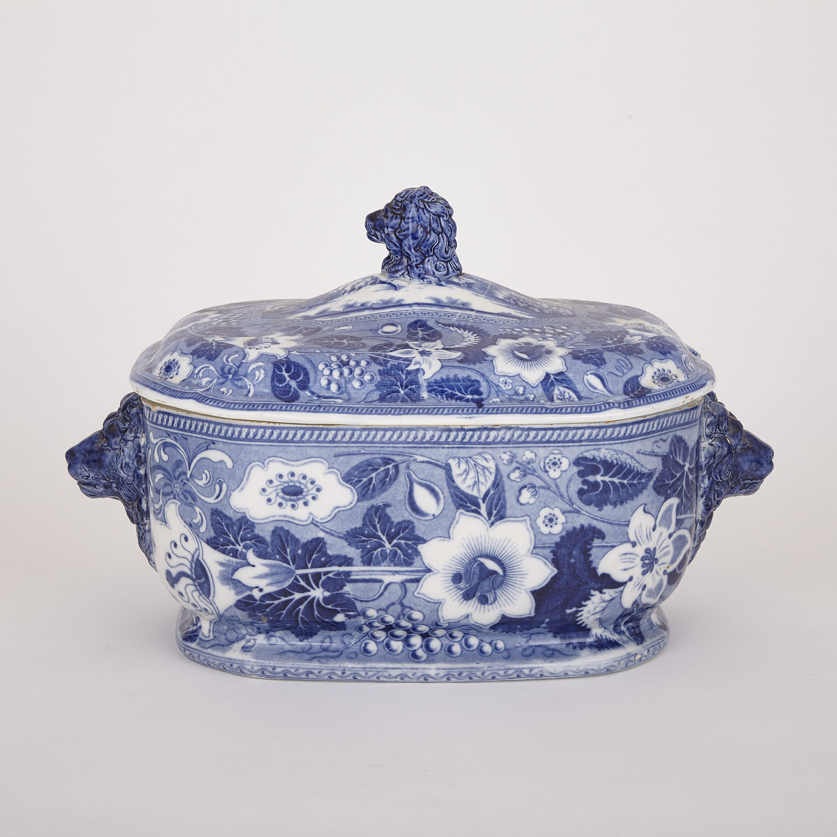 Staffordshire Blue Printed Octagonal Soup Tureen and Cover, possibly Minton, c.1820-25