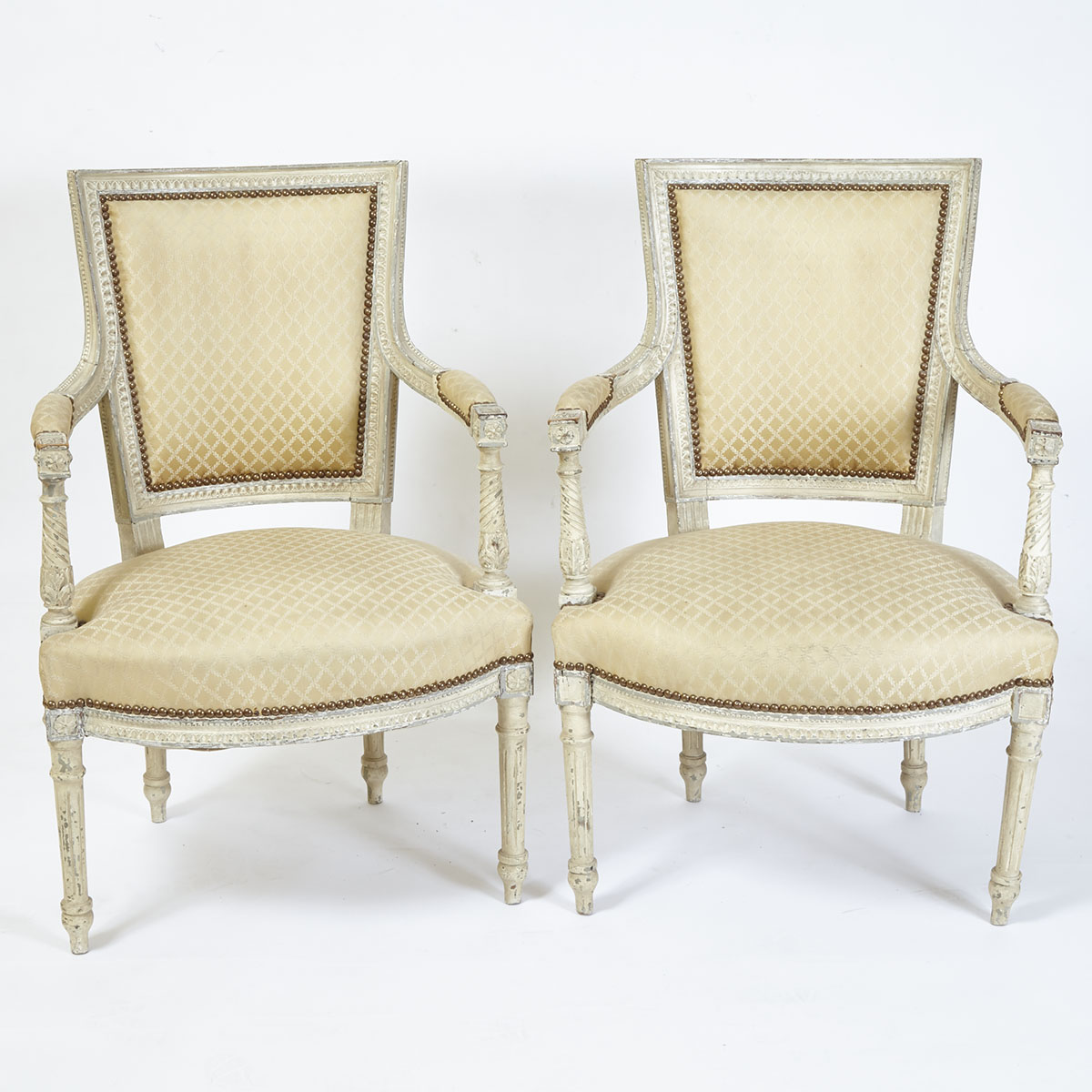Pair of Painted Louis XVI Style Fauteuils, French, early 19th century