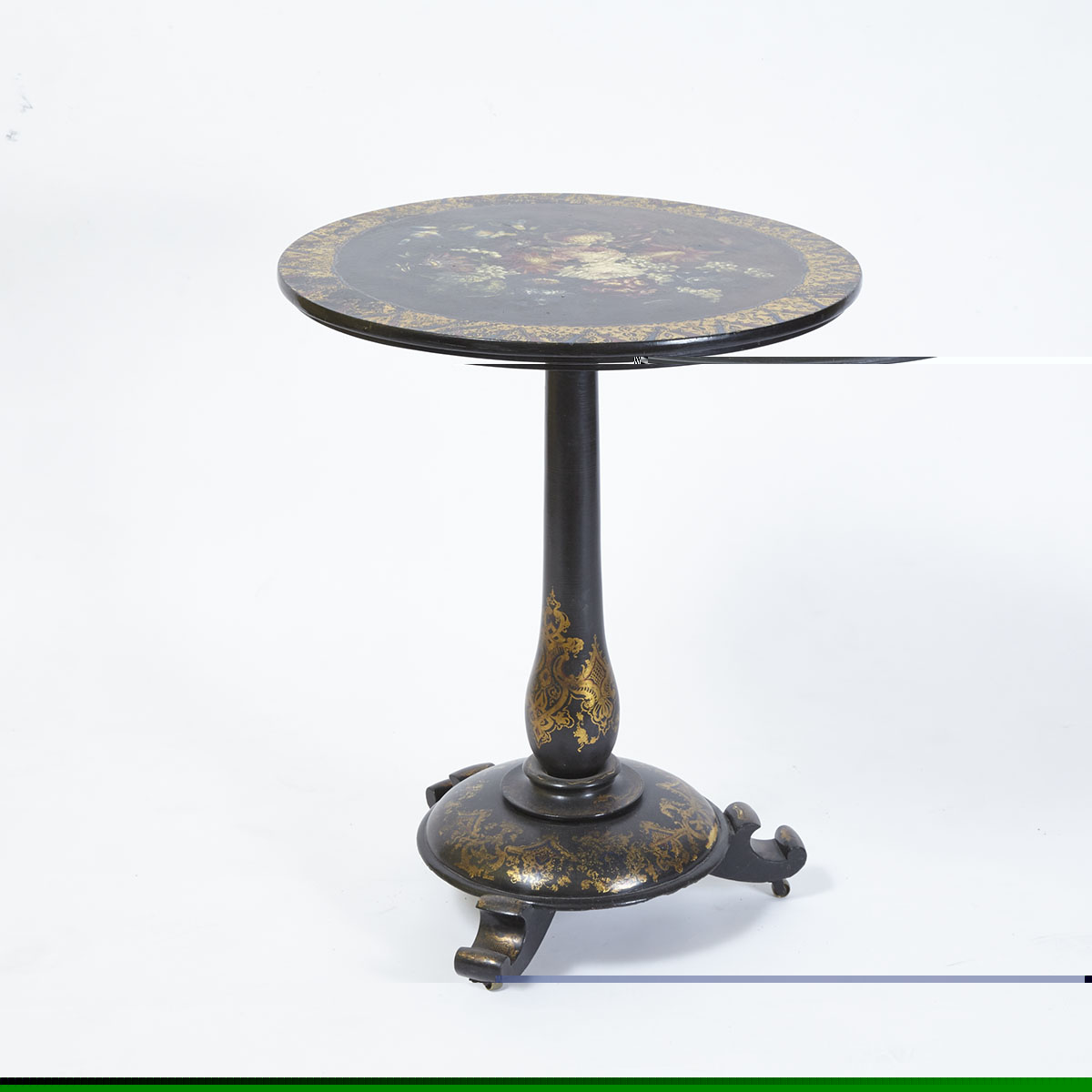 Victorian Ebonized Hand Painted Tilt Top Occasional Table, 2nd Half, 19th century