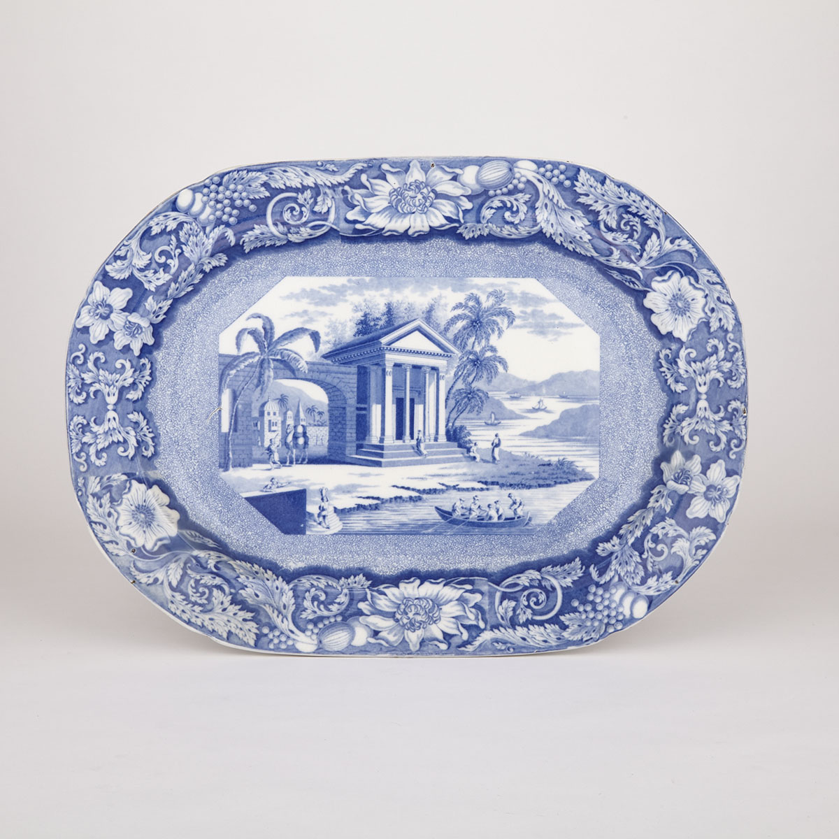Staffordshire Blue-Printed ‘Palladian Porch’ Pattern Platter, c.1820-30