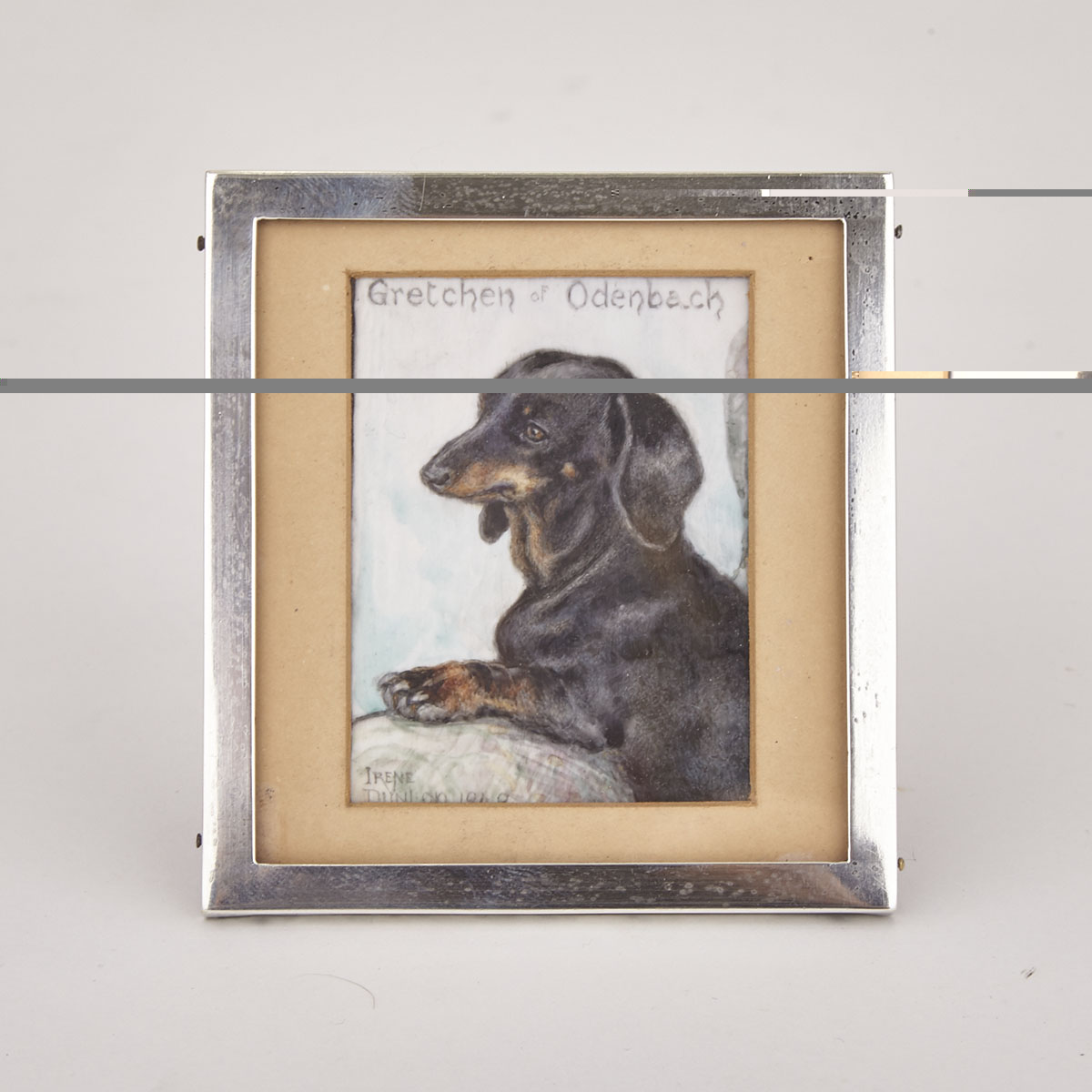 Miniature Picture on Ivory of a Dachshund by Irene Dunlop, 1949