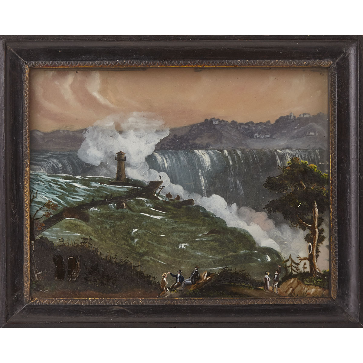 Reverse Painting on Glass of ‘The Horse Shoe Fall, Niagara, with the Tower’, 19th century