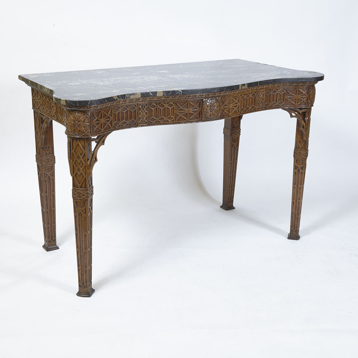 Italianate Walnut Fretwork Carved Console Table, 19th century