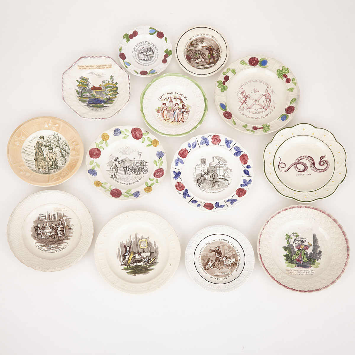 Group of Thirteen Mainly Staffordshire Child’s Plates, 19th century 