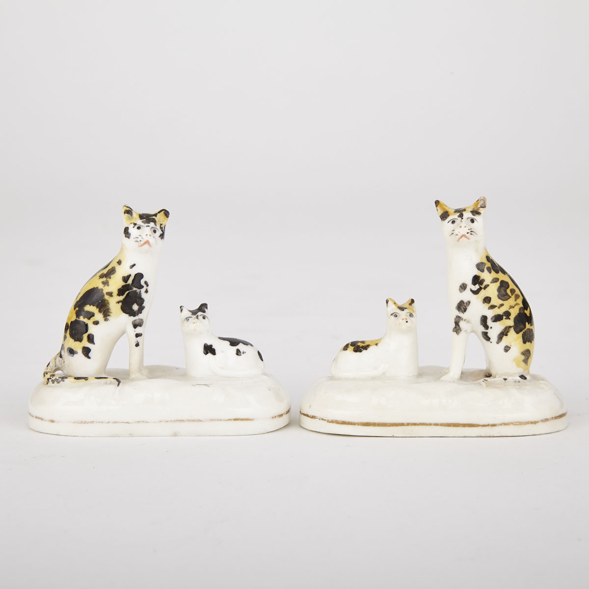 Pair of Staffordshire Porcelain Groups of Cats, c.1835