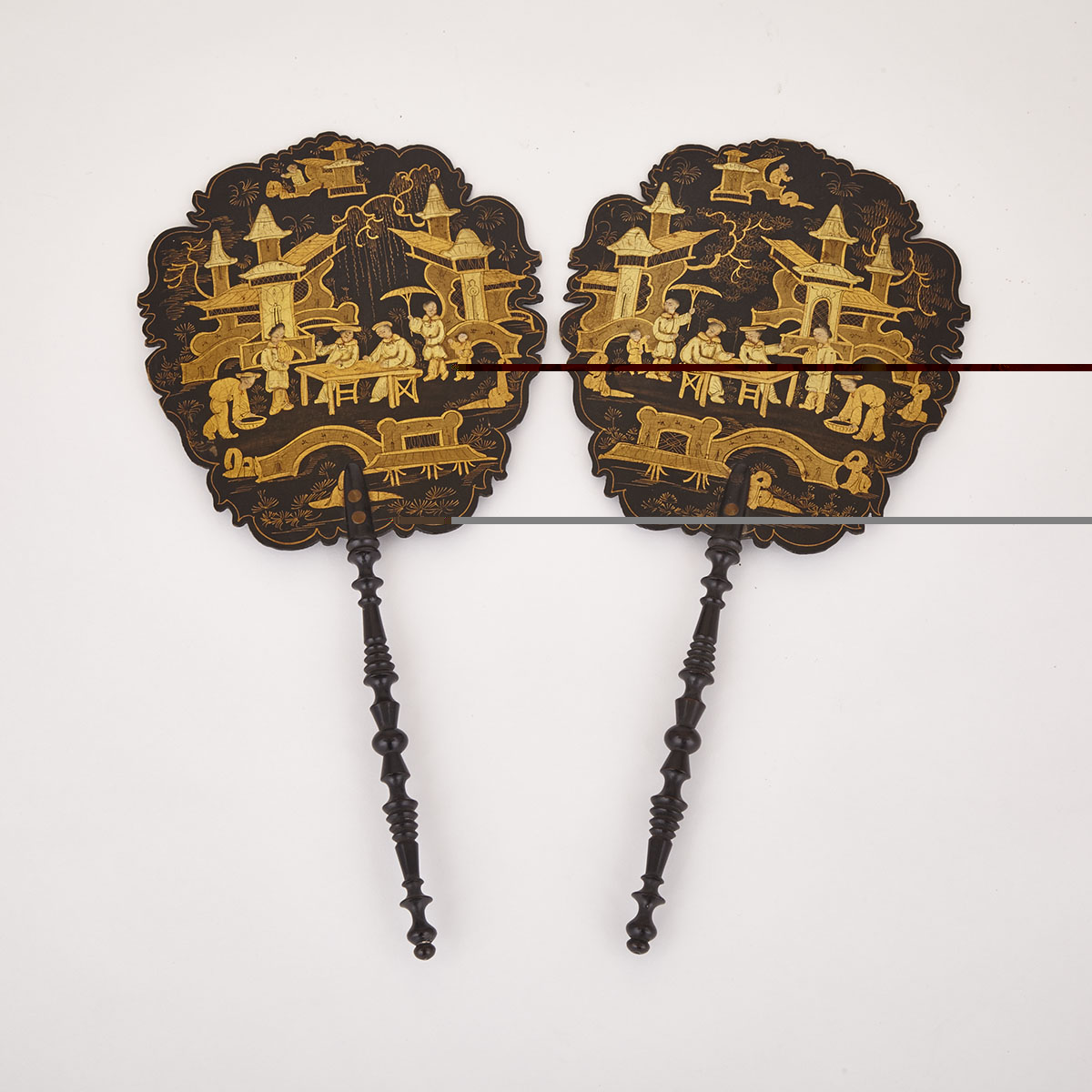 Pair of Regency Lacquered Papier Maché Face Screens, early 19th century