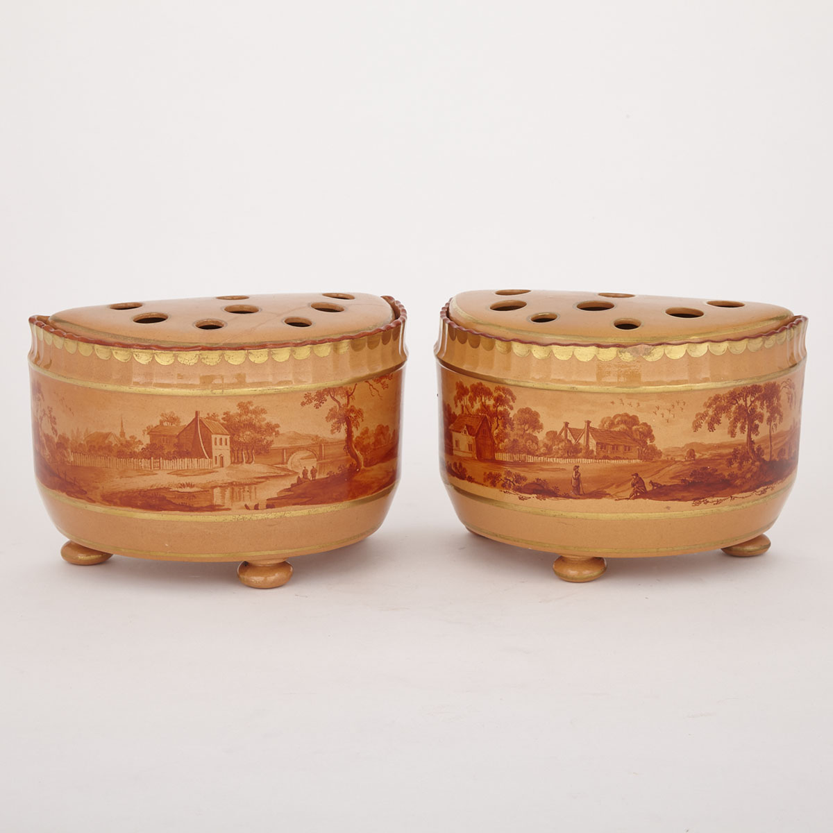 Pair of English Glazed Earthenware Bough Pots, c.1810-15
