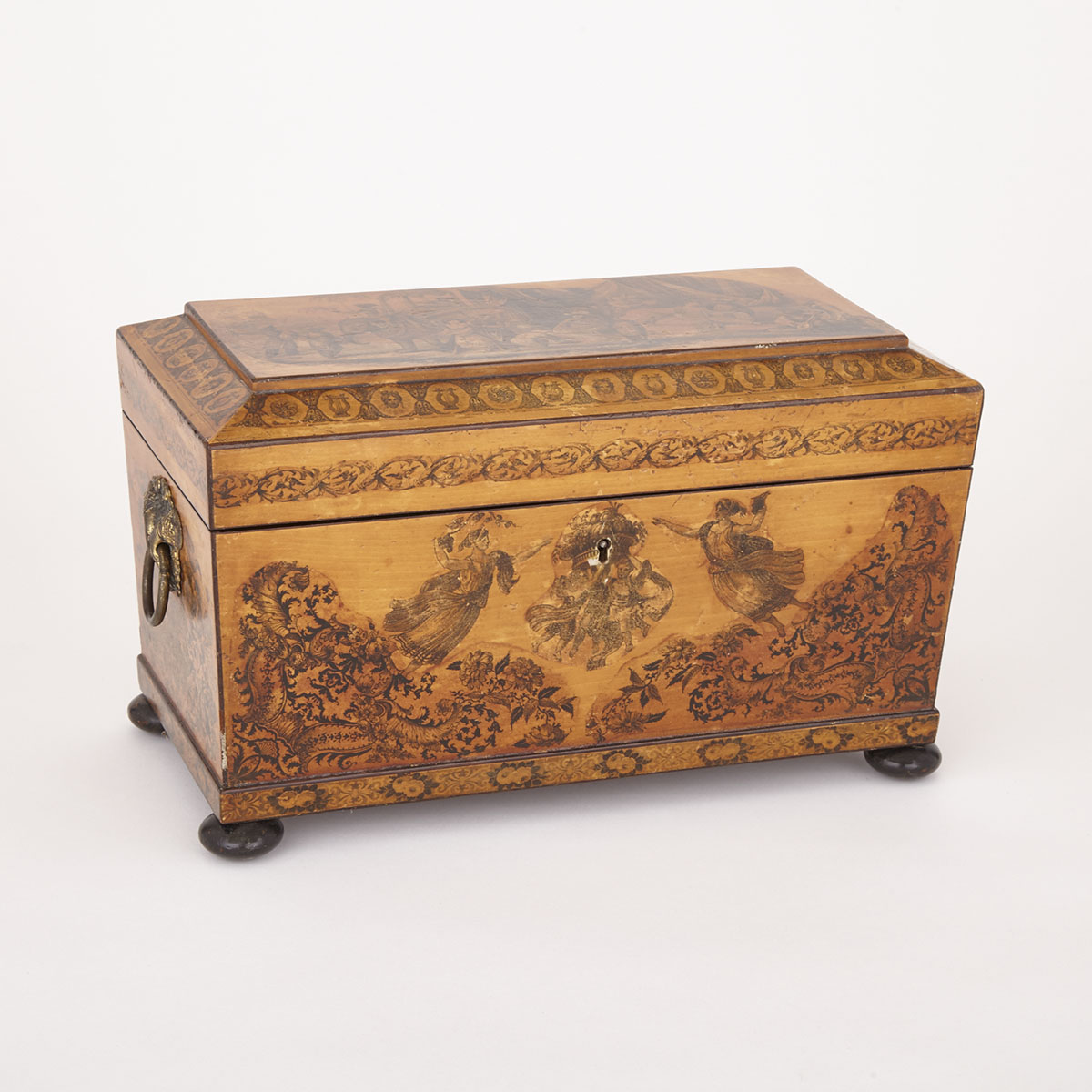 Large George IV Mauchline Ware Sycamore Tea Caddy, c.1830