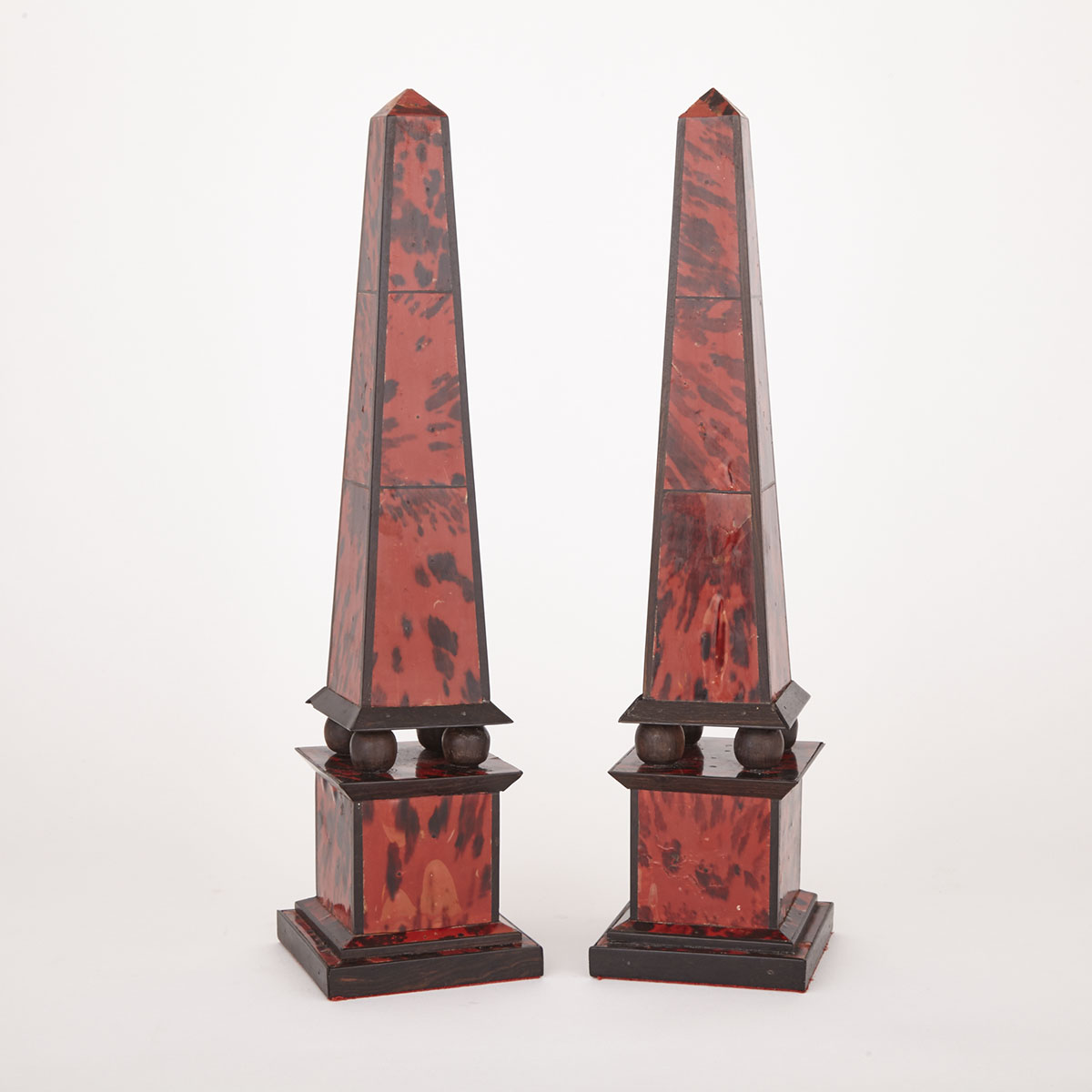 Pair of Tortoiseshell Veneered Ebony Obelisks, 19th/early 20th century