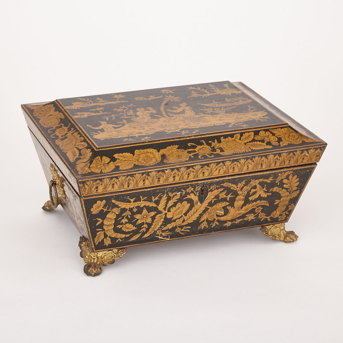 Regency Penwork Sycamore Work Box, c.1820