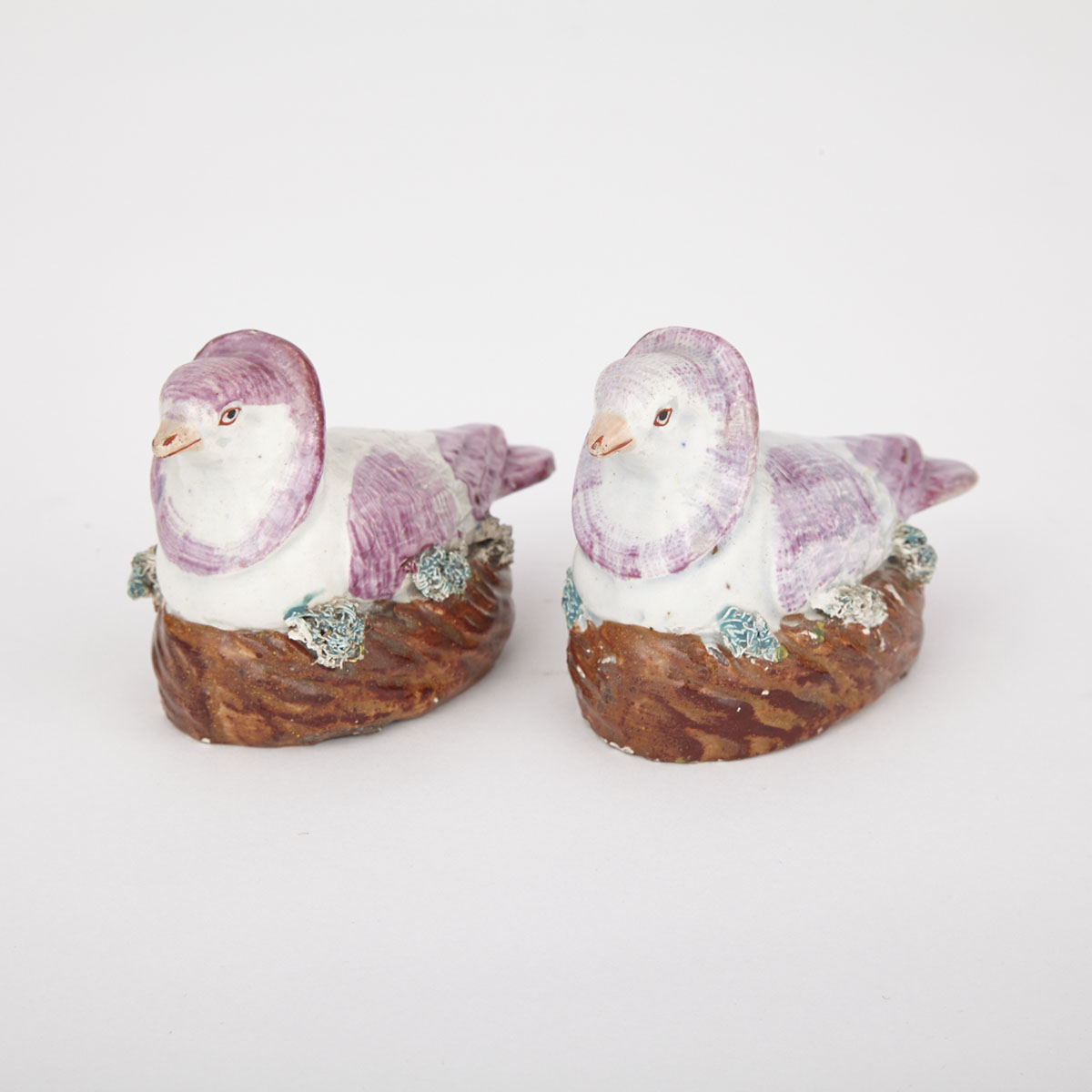 Pair of Staffordshire Pearlware Pigeons on Nests, c.1820