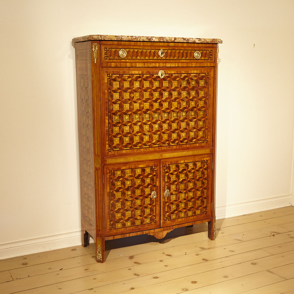 Late Empire Parquetry Secretaire Abbatant, probably French, mid 19th century