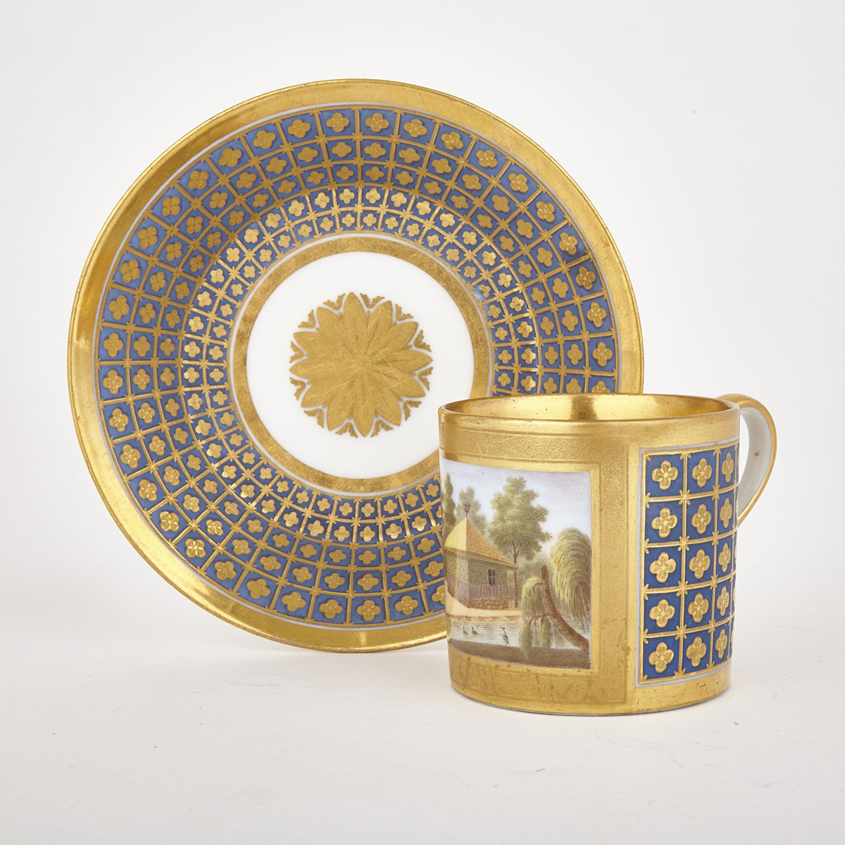 Ludwigsburg Canadian Topographical Coffee Cup and Saucer, c.1810