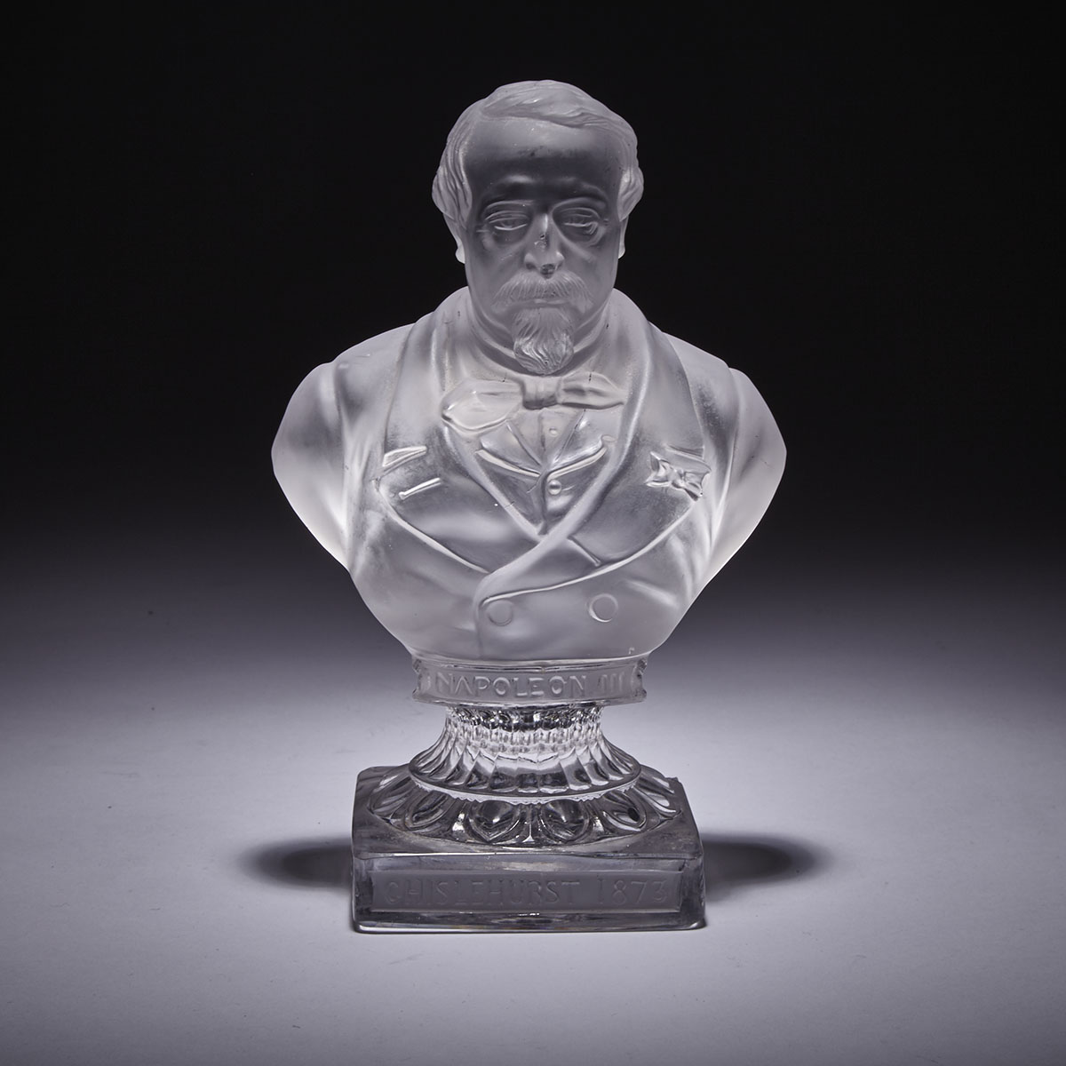St. Louis Moulded and Frosted Glass Bust of Napoleon III, late 19th century