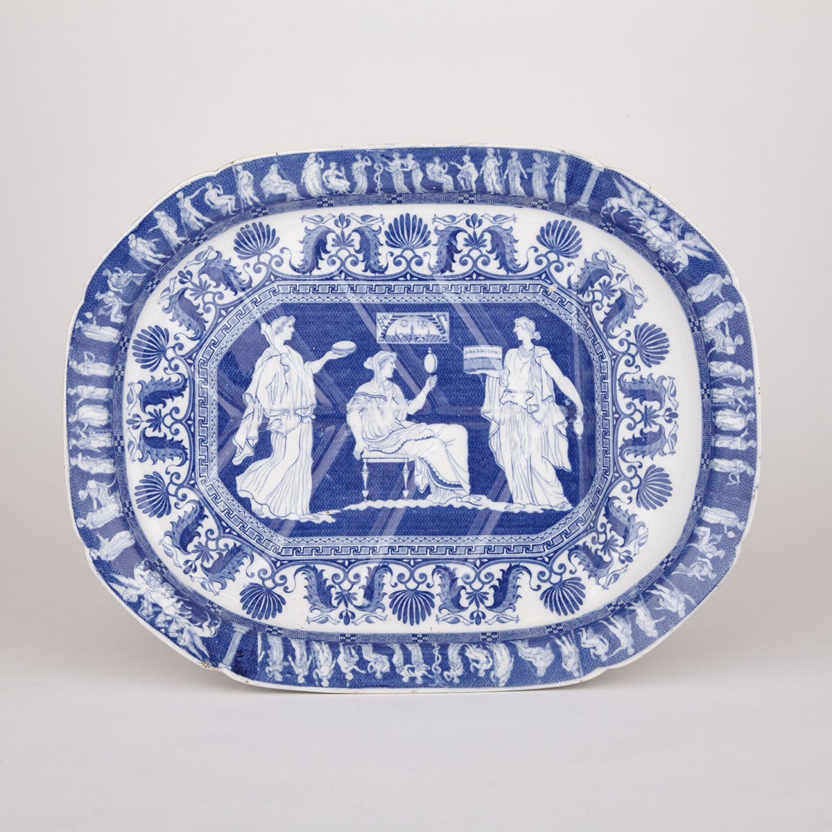 English Blue Printed Pearlware Well-and-Tree Platter, early 19th century