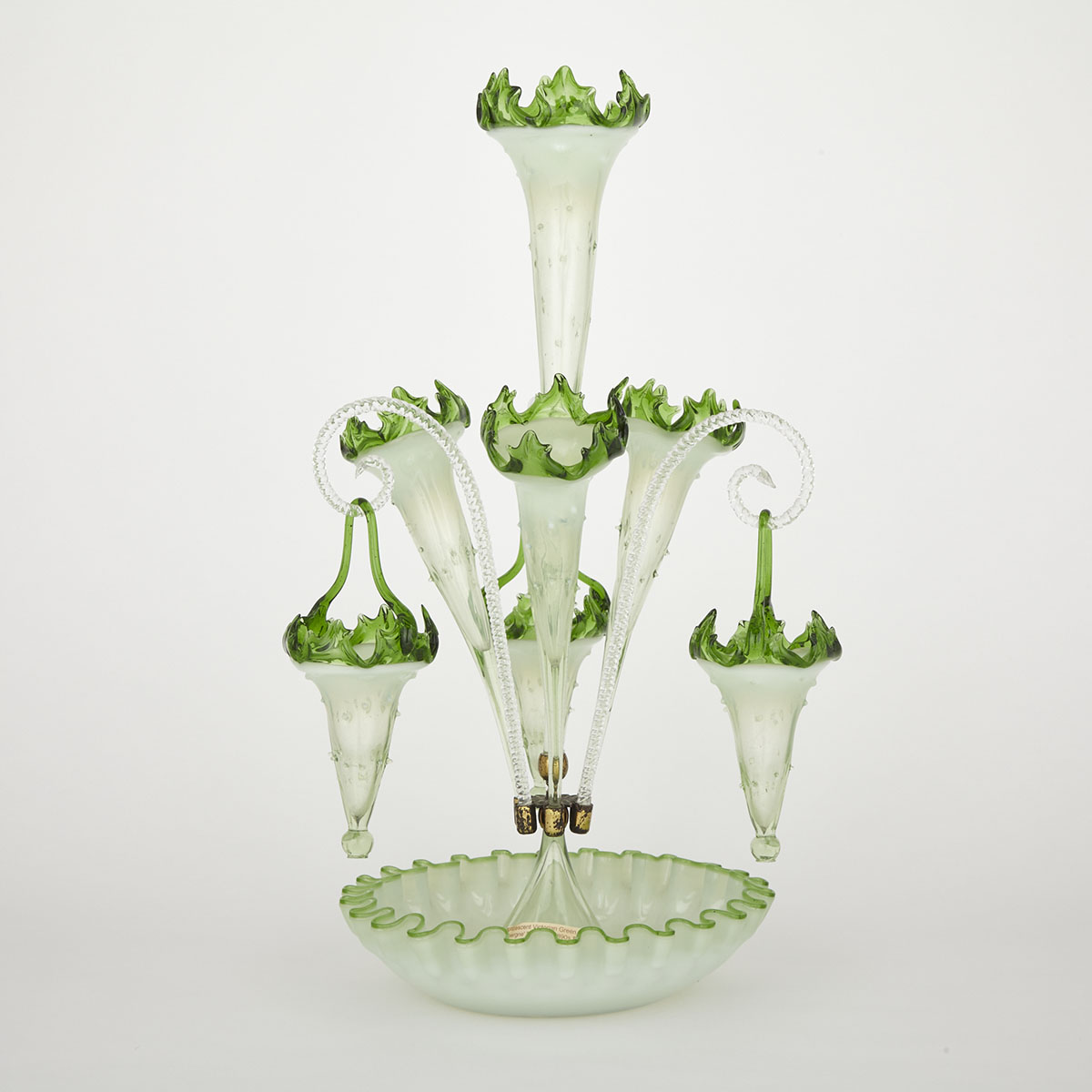 English Opalescent and Green Glass Epergne, late 19th century