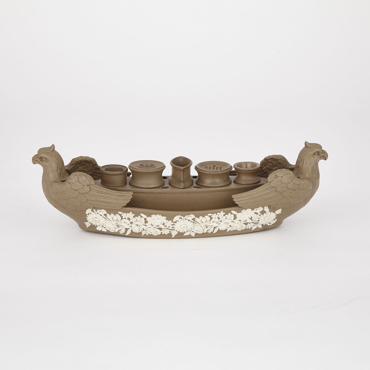 English Drabware Canoe Shaped  Inkstand, 19th century